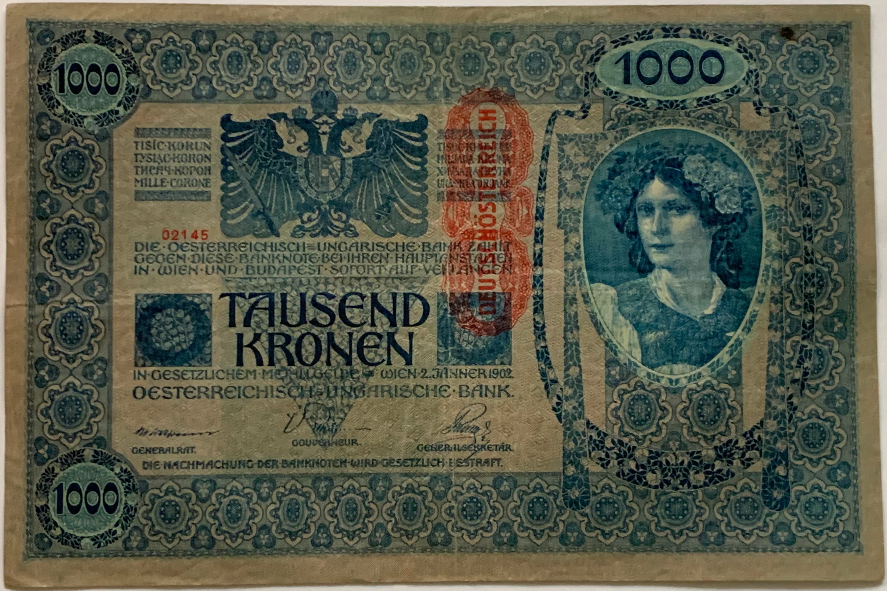 1000 Kronen 1902 pretlač DO