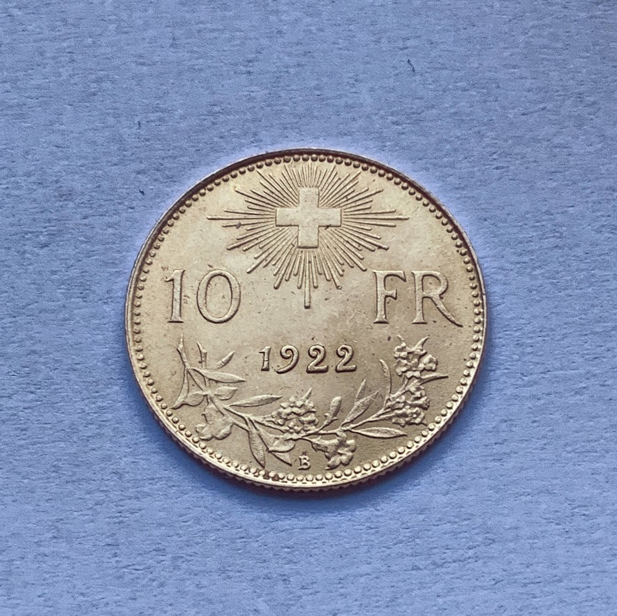 10 frank 1922  Švajčiarsko