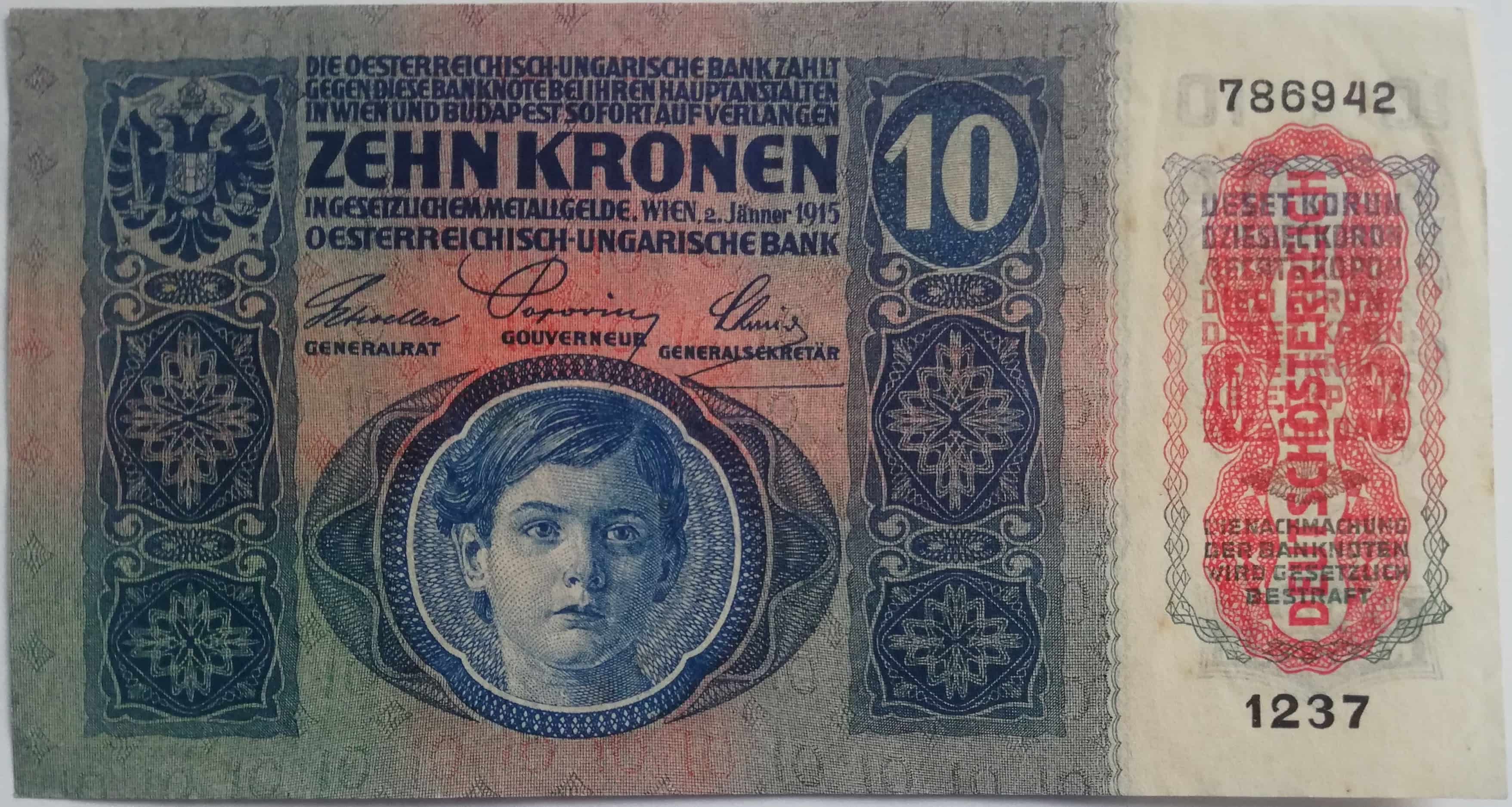 10 Kronen 1915 pretlač DO