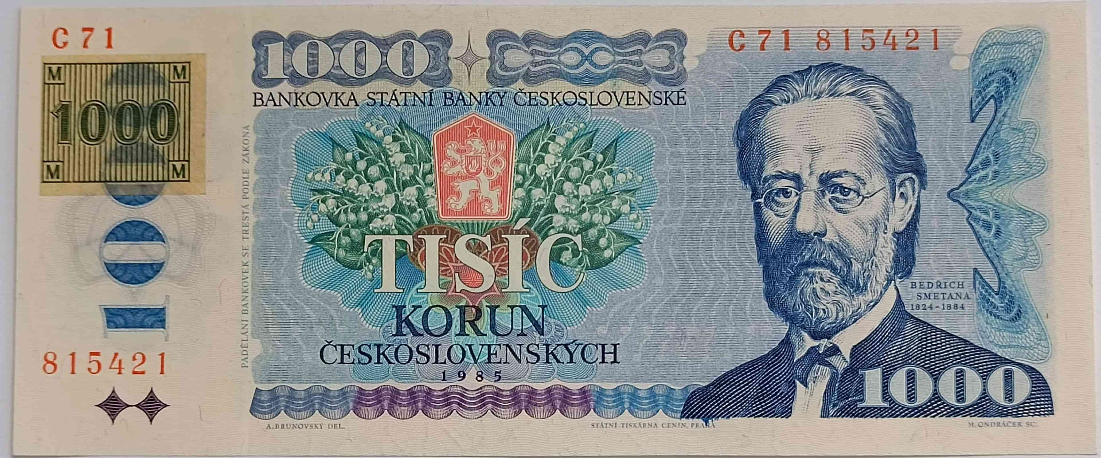 1000 Kčs 1985 C71 ČR kolok lepený