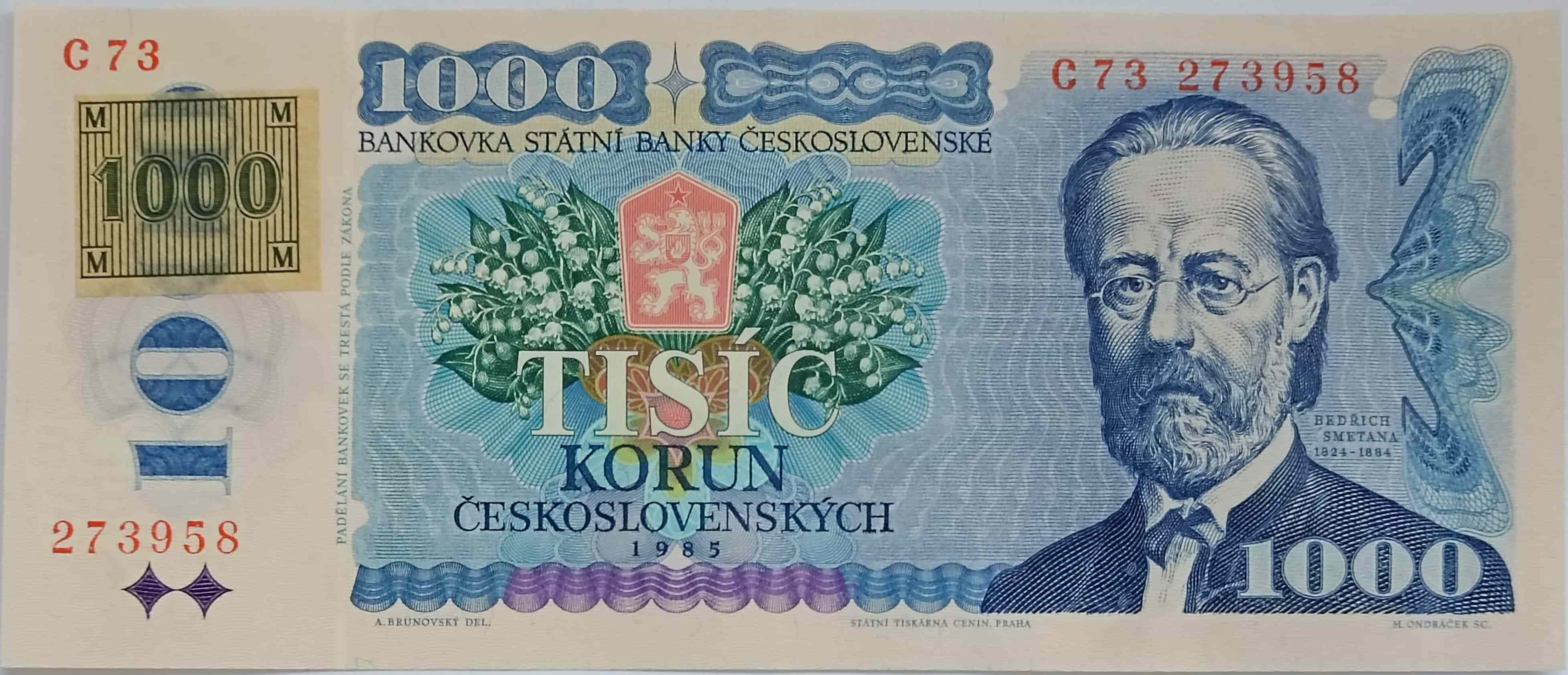 1000 Kčs 1985 C73 ČR kolok lepený