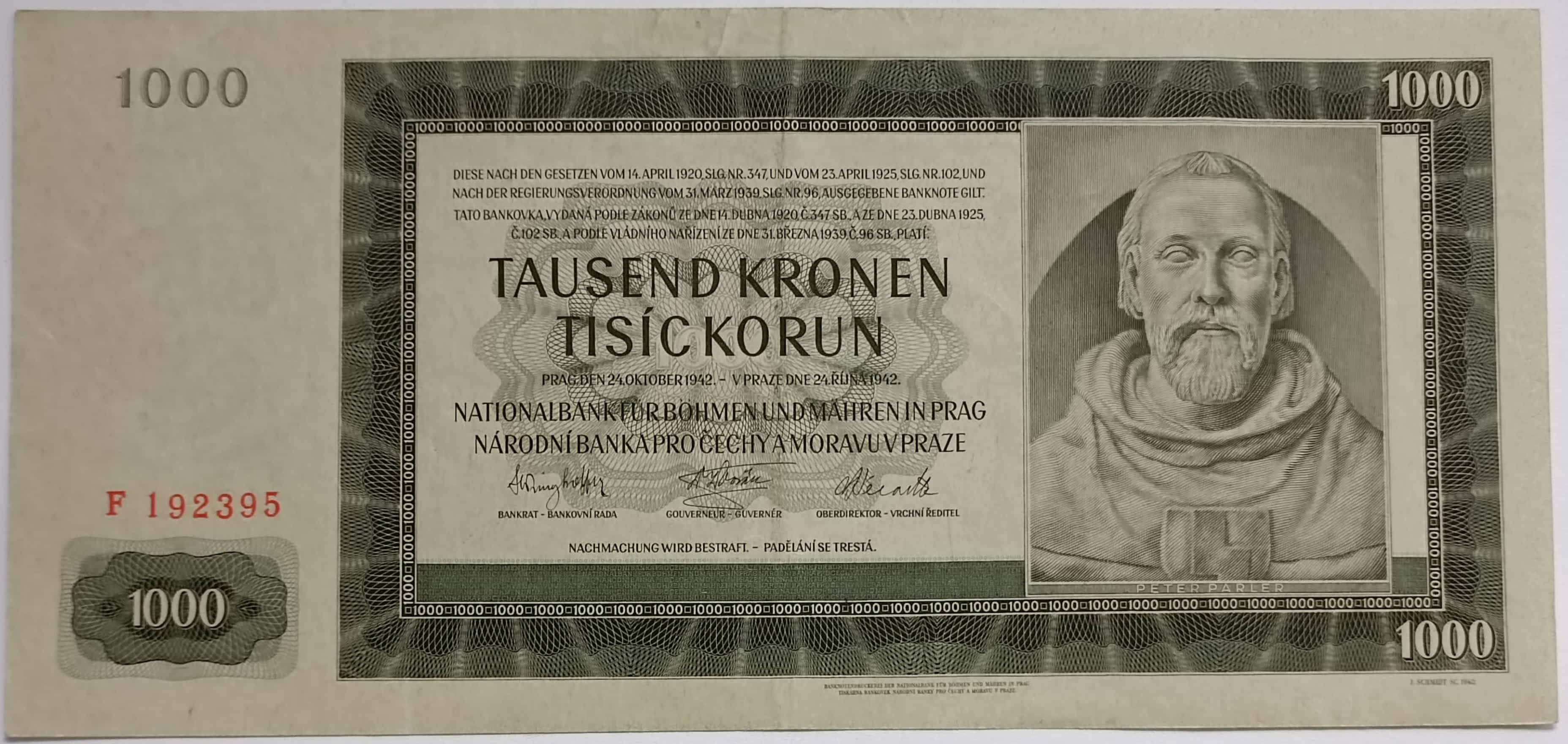 1000 korún 1942 F I. vydanie