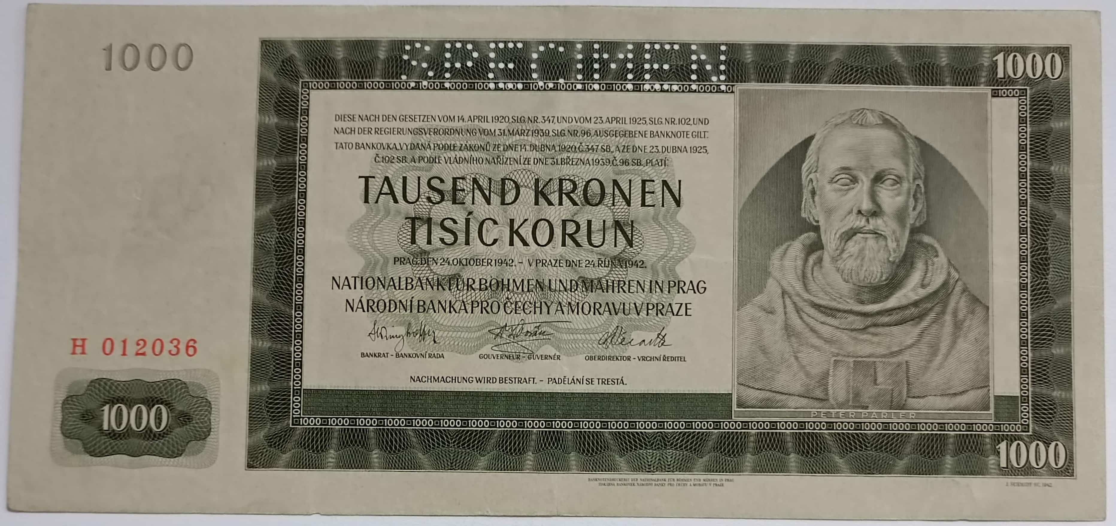 1000 korún 1942 H I. vydanie