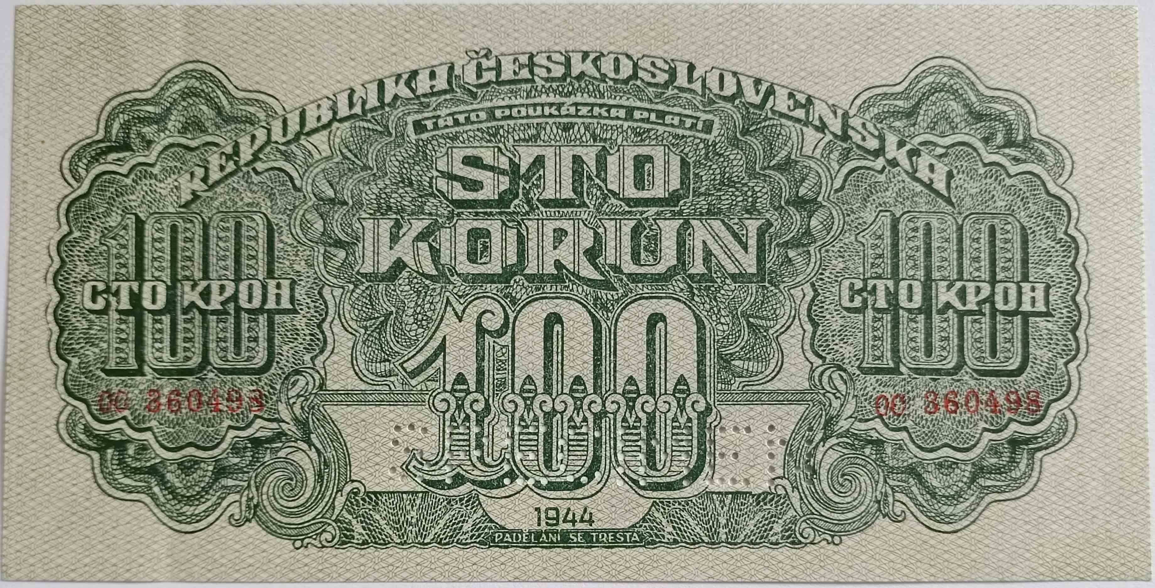 100 korún 1944 OC TÁTO - posun orezu
