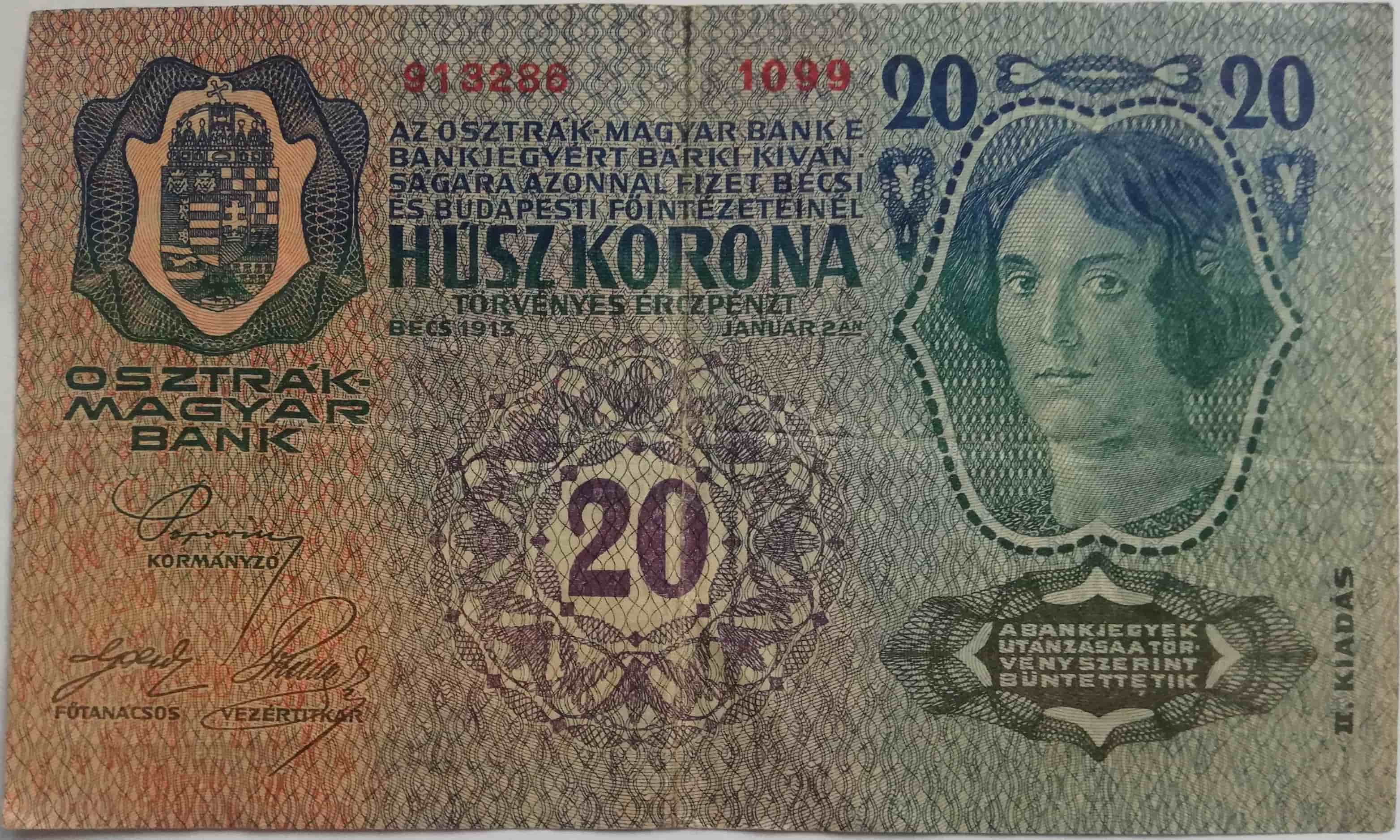 20 Kronen 1913 pretlač DO