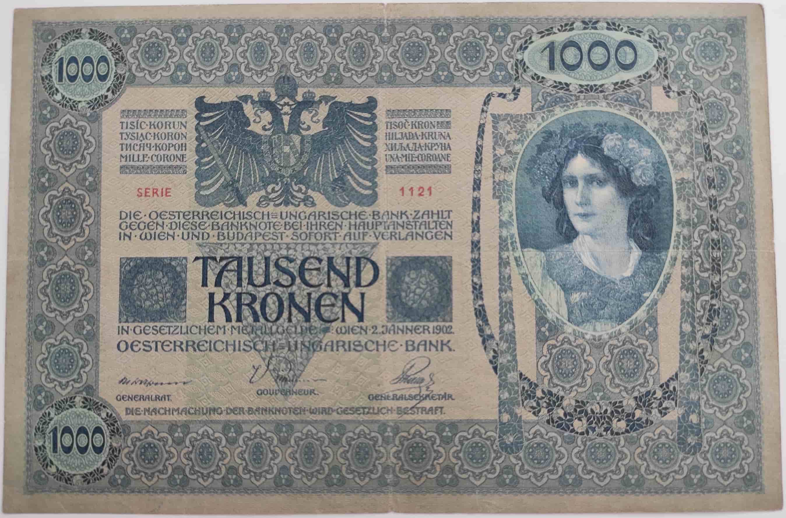 1000 Kronen 1902 kolok 1919